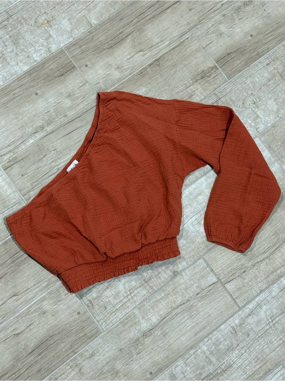Le Lis Gauzy Rust Cropped One-Shoulder Blouse Size M Boutique Lightweight NWOT